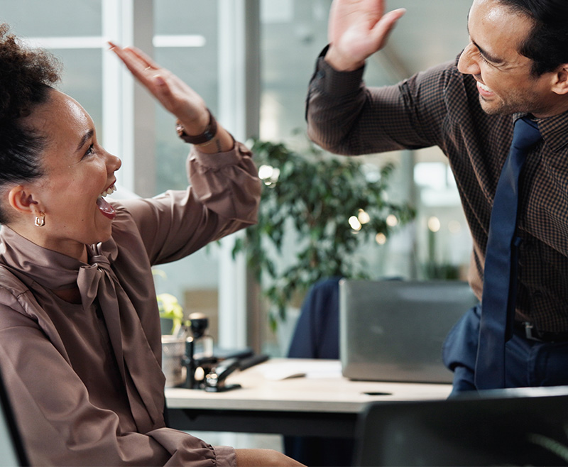 Happy,,Business,People,And,Celebration,With,High,Five,At,Office