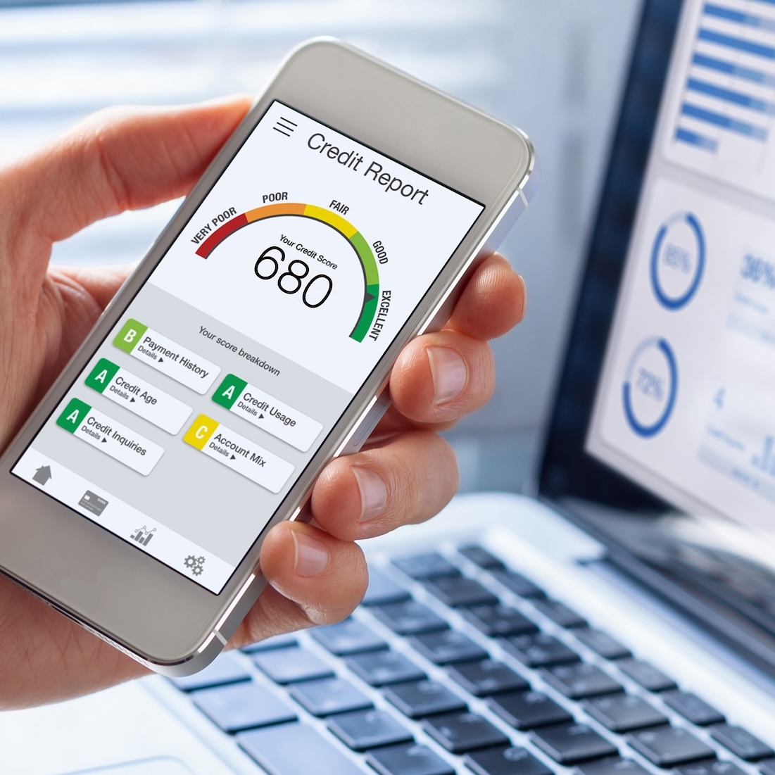 Credit,Report,With,Score,Rating,App,On,Smartphone,Screen,Showing